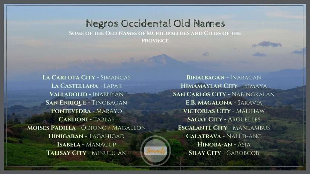 Old Names of Negros Occidental Towns and cities