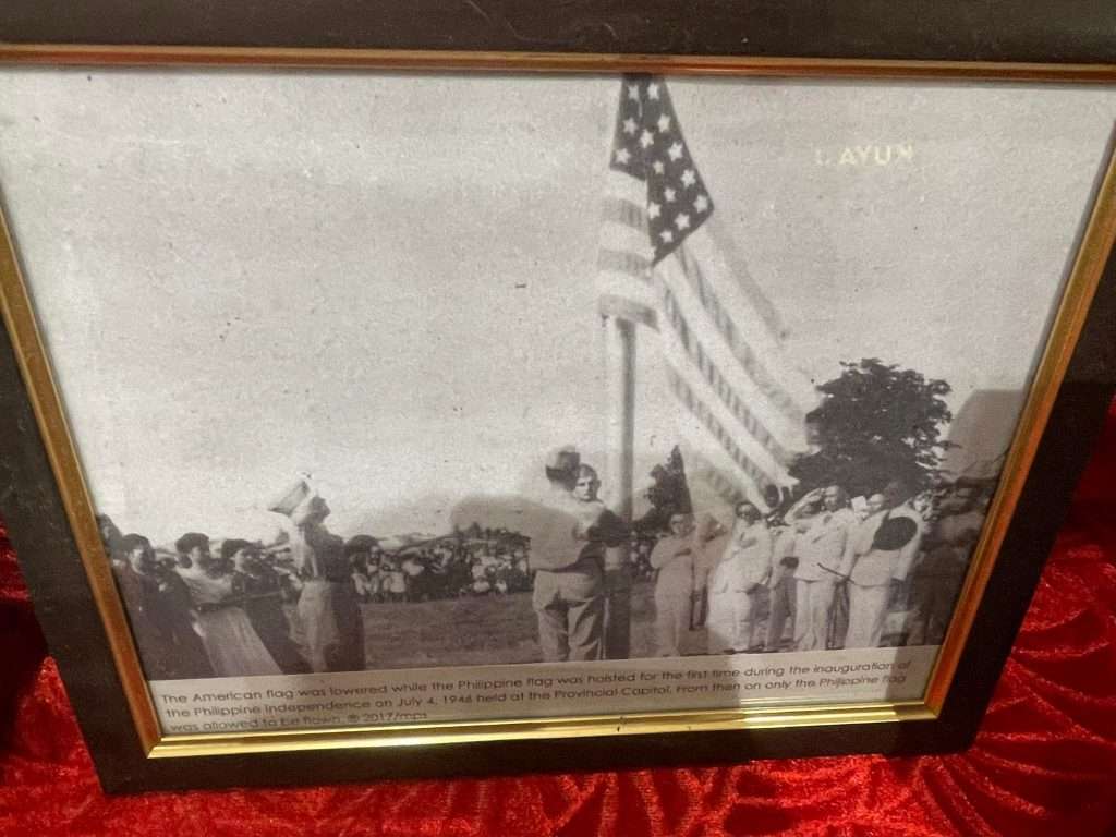 The American Flag was lowered while the Philippine flag was hoisted for the first time during the inauguration of the Philippine Independence on July 4, 1946 held at the Provincial Capitol. From then on, only the Philippine flag was allowed to be flown.