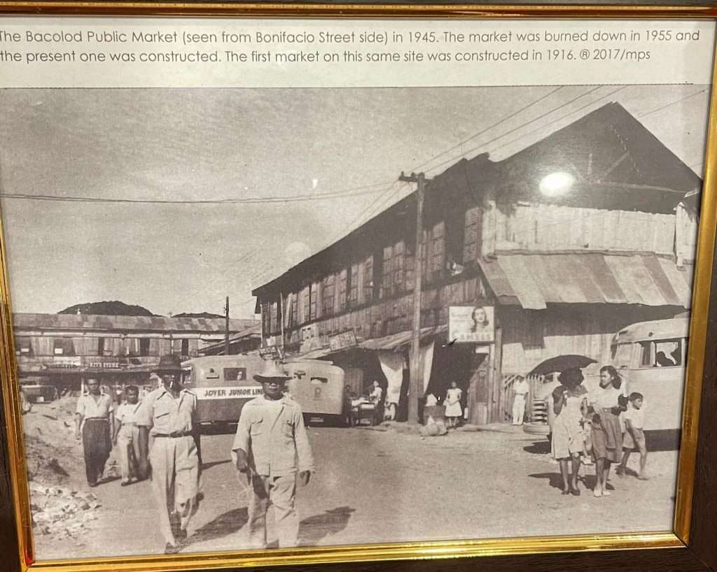 The Bacolod Public Market (seen from Bonifacio Street side) in 1945. The market was burned down in 1955 and the present one was constructed. The first market on this same site was constructed in 1916.® 2017/mp